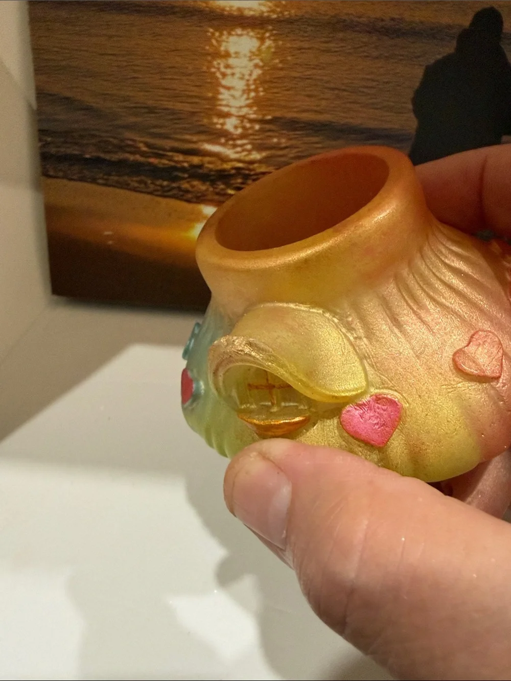 Pastel Resin Gold Mushroom House Vase with Rainbow Accents